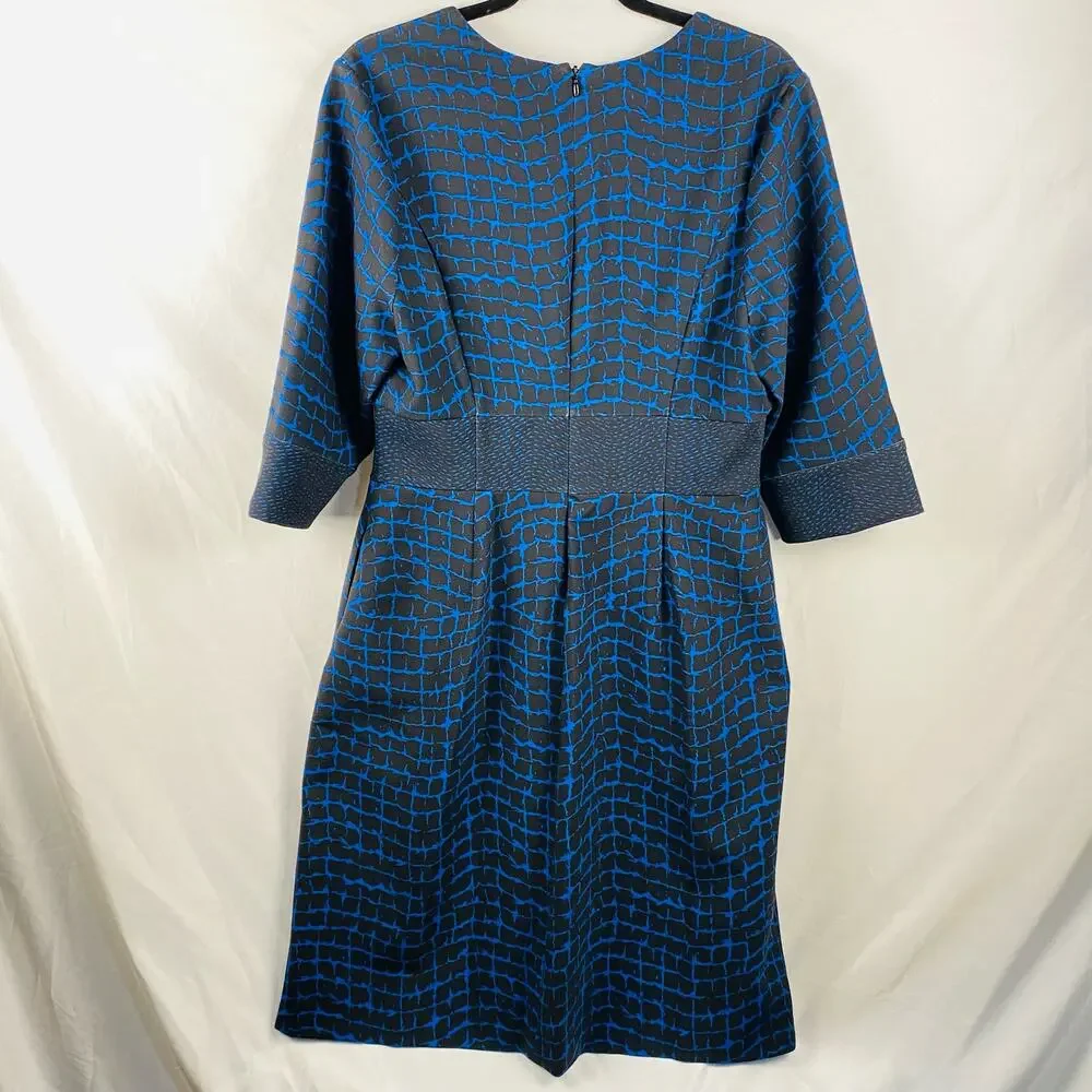 J. Peterman Black &‎ Blue Patterned Knee Length Career Dress 12 Office Modest
